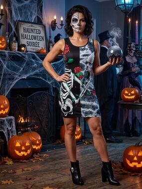 Vixxsin Skeleton Print Lace-Up T-Shirt Dress